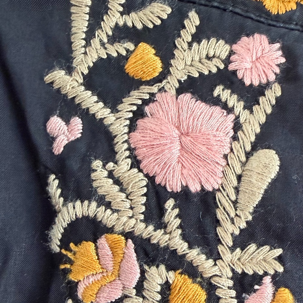 Madewell Embroidered Floral Peasant Top Black Boho Blouse Size M - Picture 5 of 6